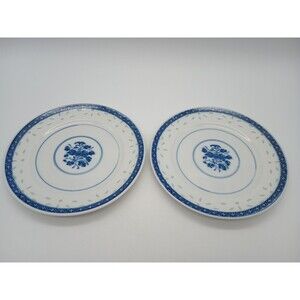 (2) Rice Grain Blue & White Appetizer Plates Floral Restaurant Ware Bread Side
